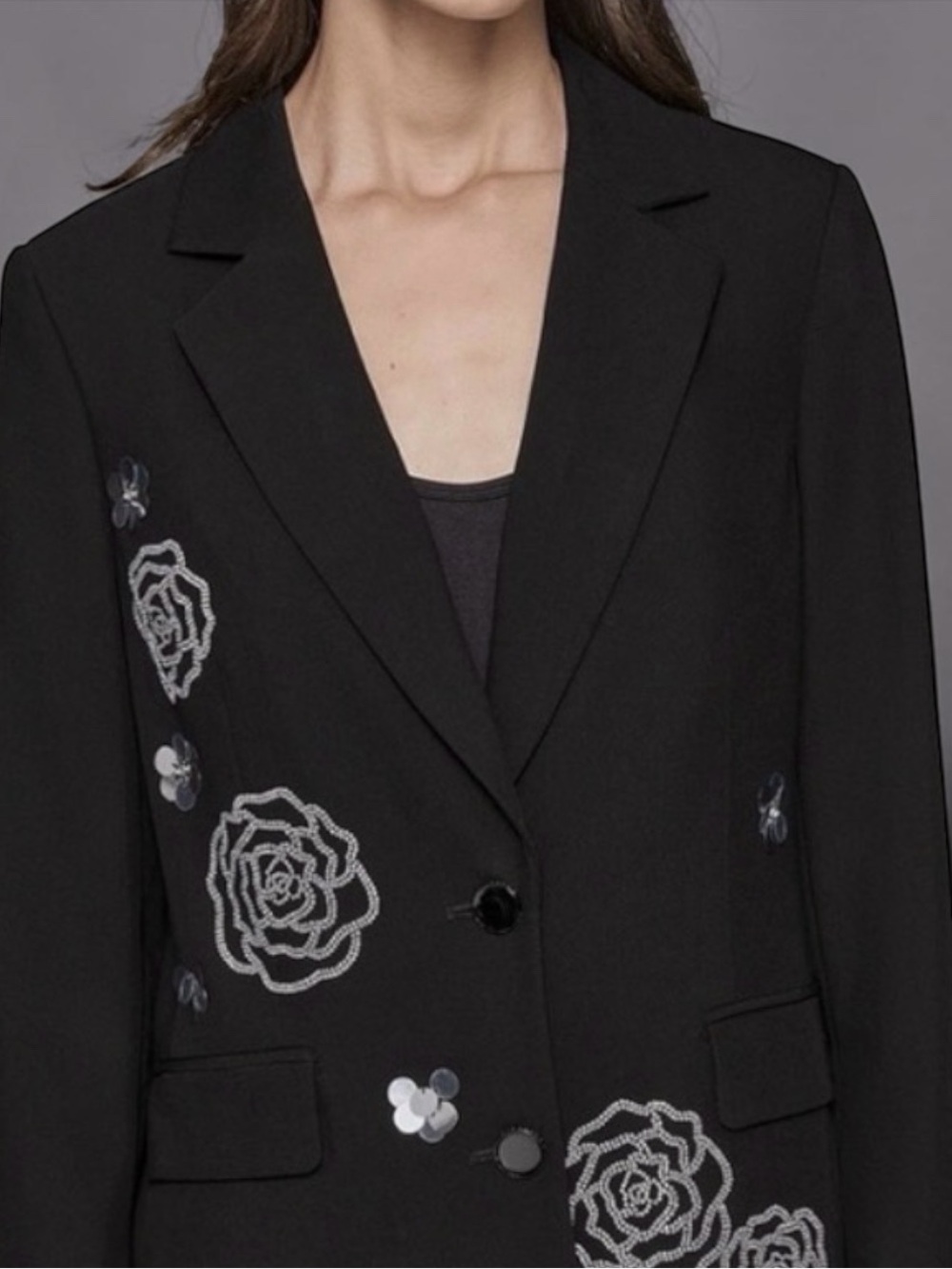 Karl Lagerfeld Paris Rose Rhinestone Blazer NWOT Black Size 8 - Picture 3 of 14